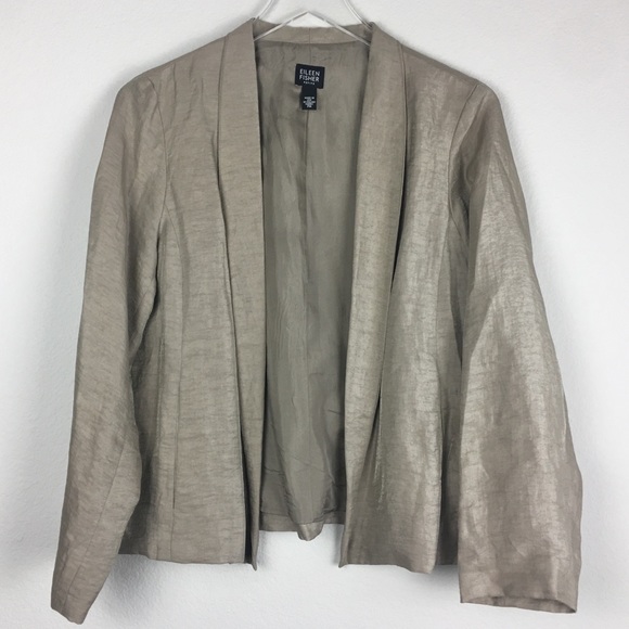 Eileen Fisher | Tan silk Open Cardigan | Petite M - Picture 1 of 3